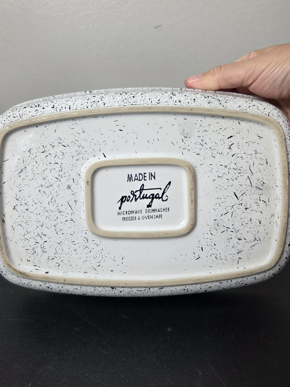 Speckled White Stoneware Baking Dish Made In Portugal